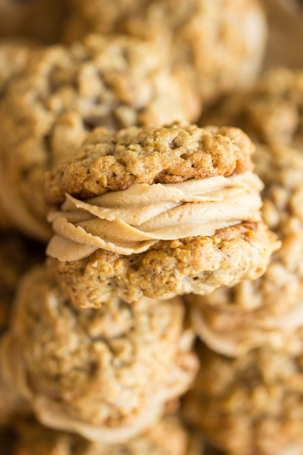 Oatmeal Sandwich Cookies with Cookie Butter Frosting