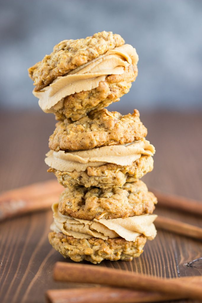 Oatmeal Sandwich Cookies with Cookie Butter Frosting recipe image thegoldlininggirl.com 15