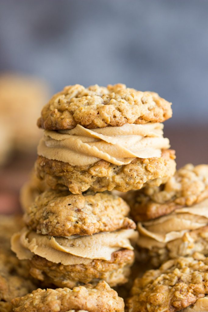 Oatmeal Sandwich Cookies with Cookie Butter Frosting recipe image thegoldlininggirl.com 7