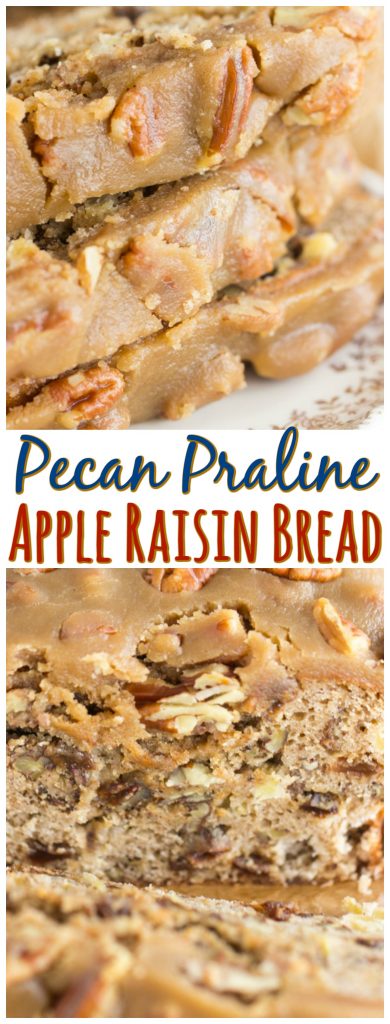 Apple Raisin Bread with Pecan Praline Topping recipe image thegoldlininggirl.com pin 2