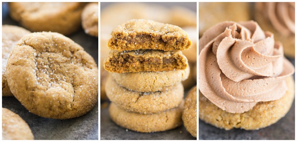 Soft Molasses Ginger Cookies Sandwiches with Nutella Buttercream recipe image collage