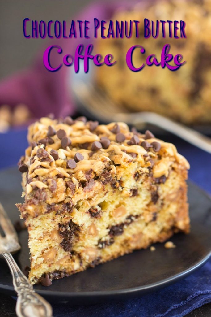 Chocolate Peanut Butter Coffee Cake recipe image thegoldlininggirl.com short pin