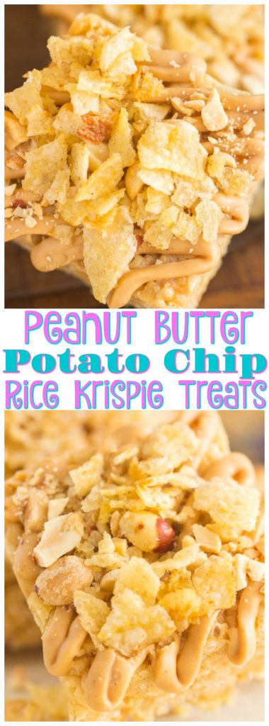 Peanut Butter Potato Chip Rice Krispie Treats recipe image thegoldlininggirl.com long pin 1