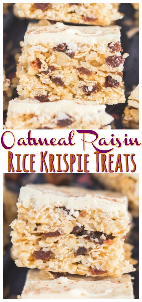 Oatmeal Raisin Rice Krispie Treats recipe image thegoldlininggirl.com pin 1