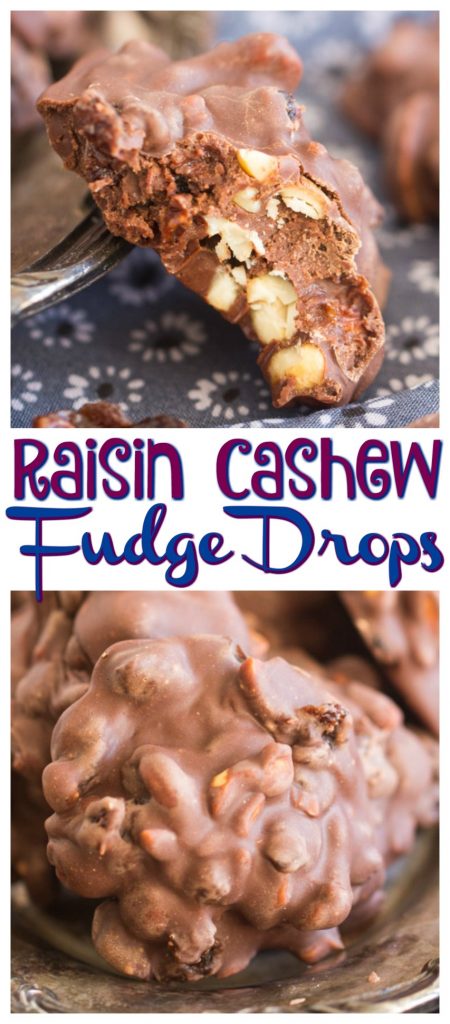 Raisin Cashew Fudge Drops recipe image thegoldlininggirl.com pin 1