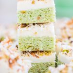 Coconut Pistachio Bars with Coconut Cream Cheese Frosting