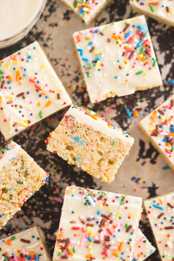 Birthday Cake Rice Krispie Treats | howtomakecerealtreats.com