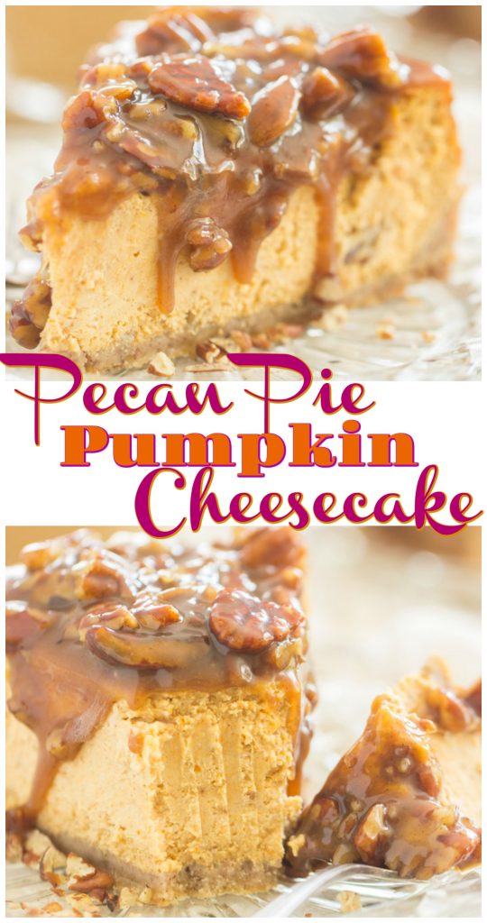 Pecan Pie Pumpkin Cheesecake recipe image thegoldlininggirl.com long pin 4