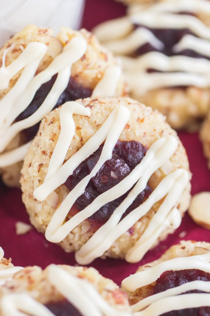 White Chocolate Cranberry Almond Thumbprint Cookies