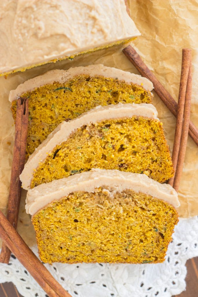 Pumpkin Zucchini Bread with Brown Butter Icing