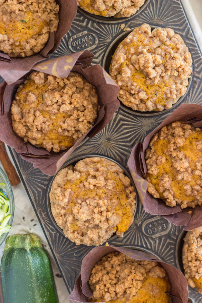 Streusel Pumpkin Zucchini Muffins