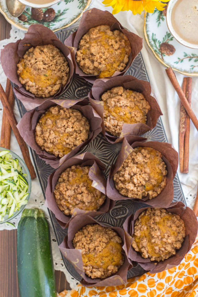 Streusel Pumpkin Zucchini Muffins